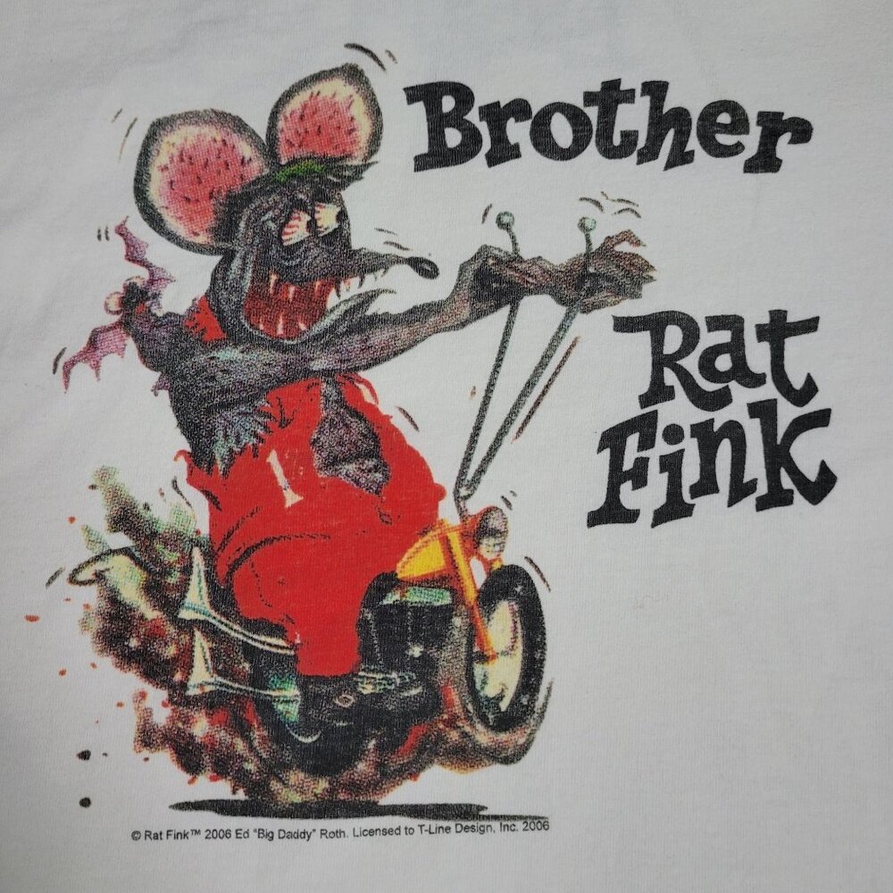 VTG Rat Fink 2006 Ed"Big Daddy"Roth Brother Men's White Motorcycle T- Shirt Sz L - Picture 2 of 9
